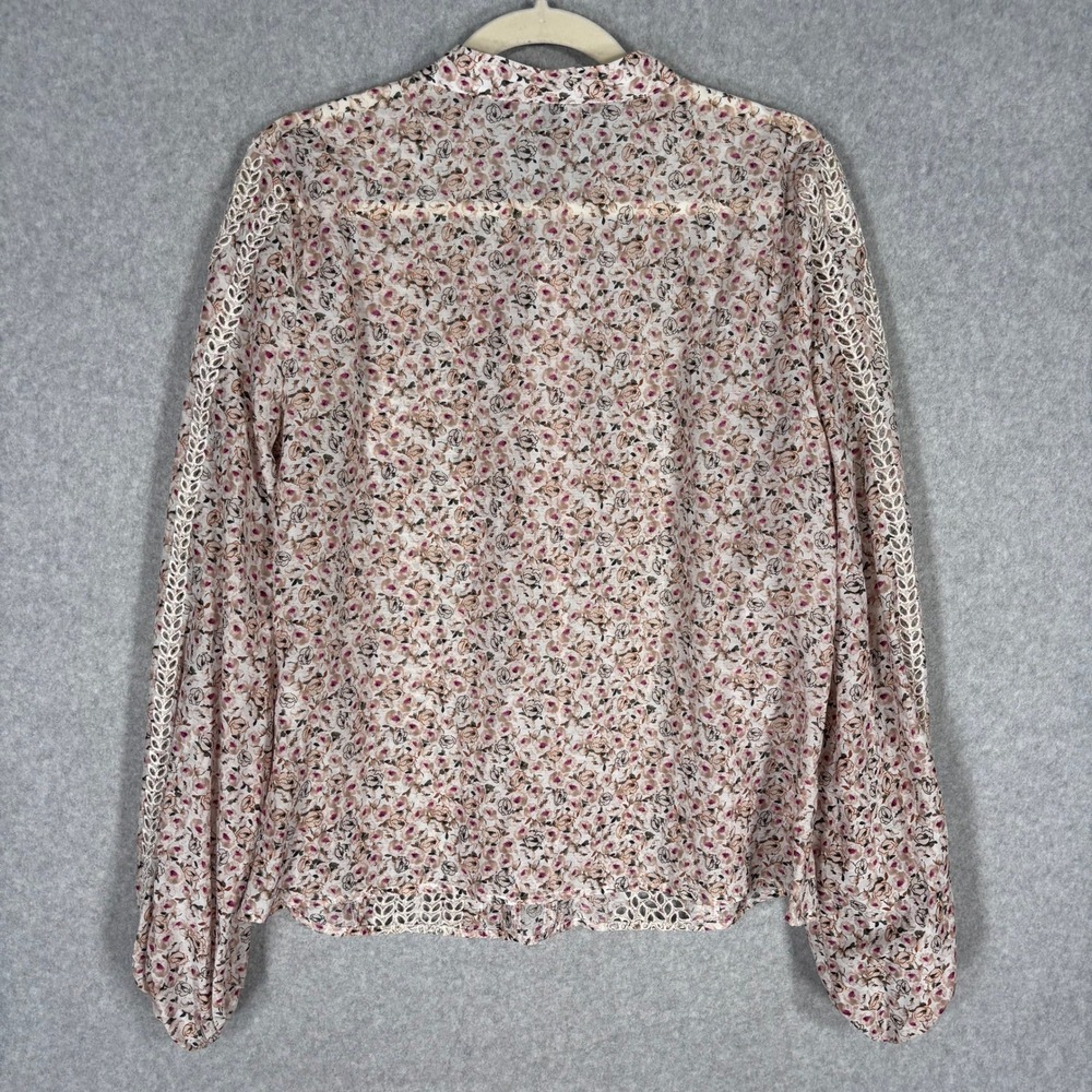 WHBM Eyelet Embroidered Floral Ruffle Blouse Sz M Cotton Silk Feminine Coquette - Picture 9 of 11